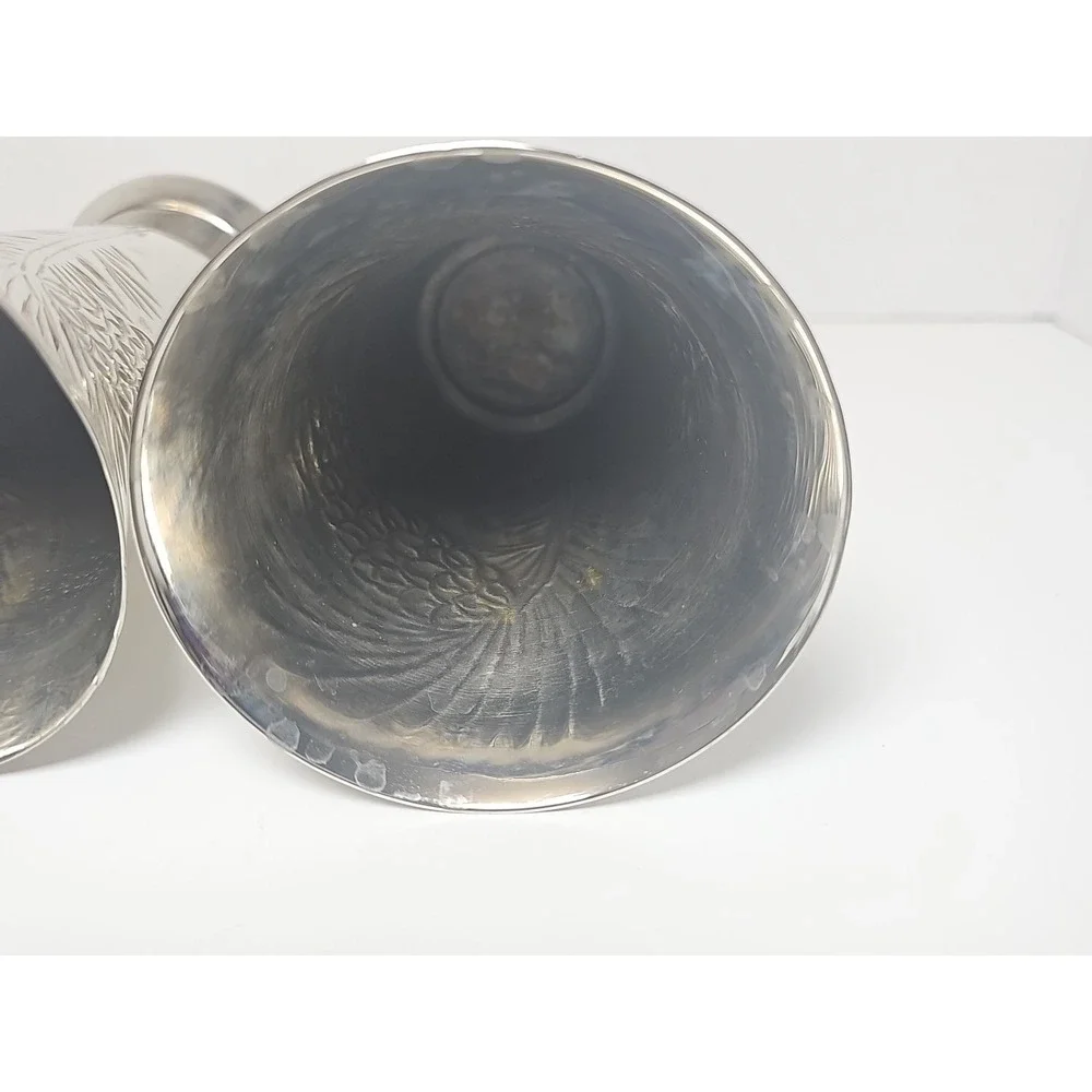 Set of‎ 3 Vintage Hallmark Table Vases Embossed Pine Cones Silver
